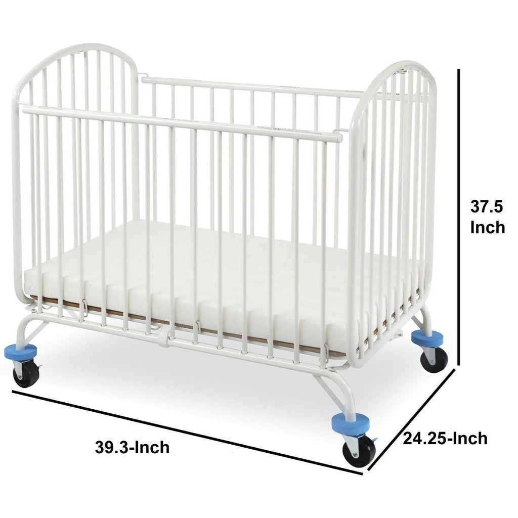 White Arched Metal Crib with Folding Mechanism and Casters M213645