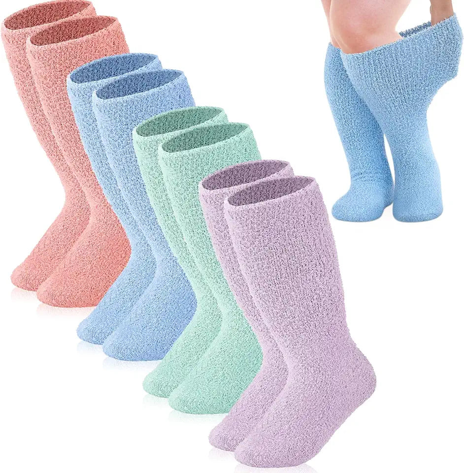4 Pairs Extra Width Non Slip Coral Fleece Socks J5291