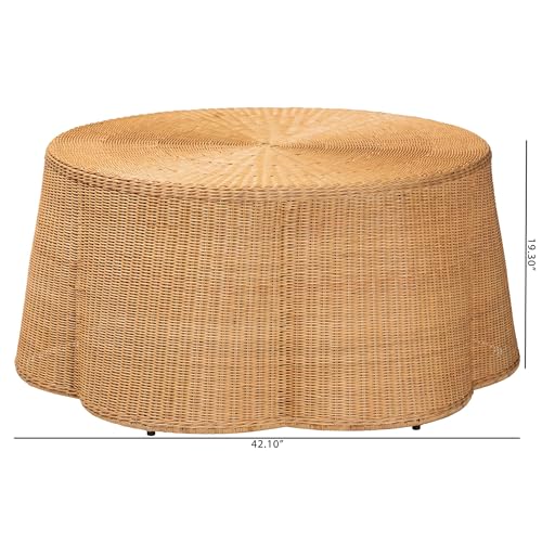 White Scalloped Rattan Coffee Table Z138846