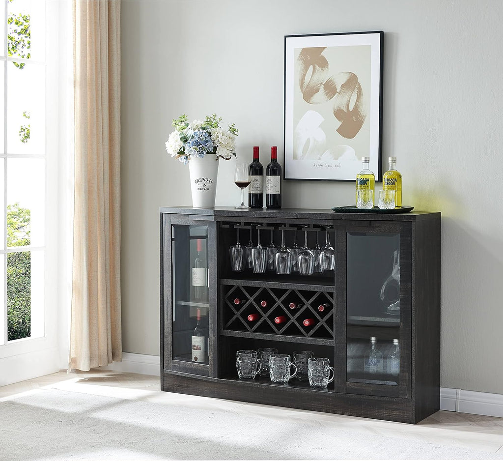 Mahogany Bar Cabinet with Curved Glass Doors G5570