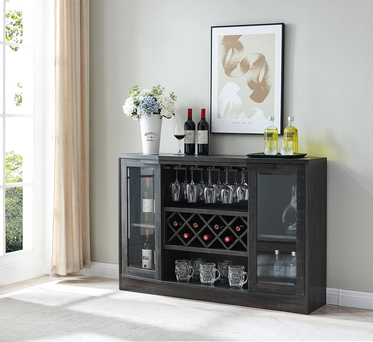Mahogany Bar Cabinet with Curved Glass Doors G5570