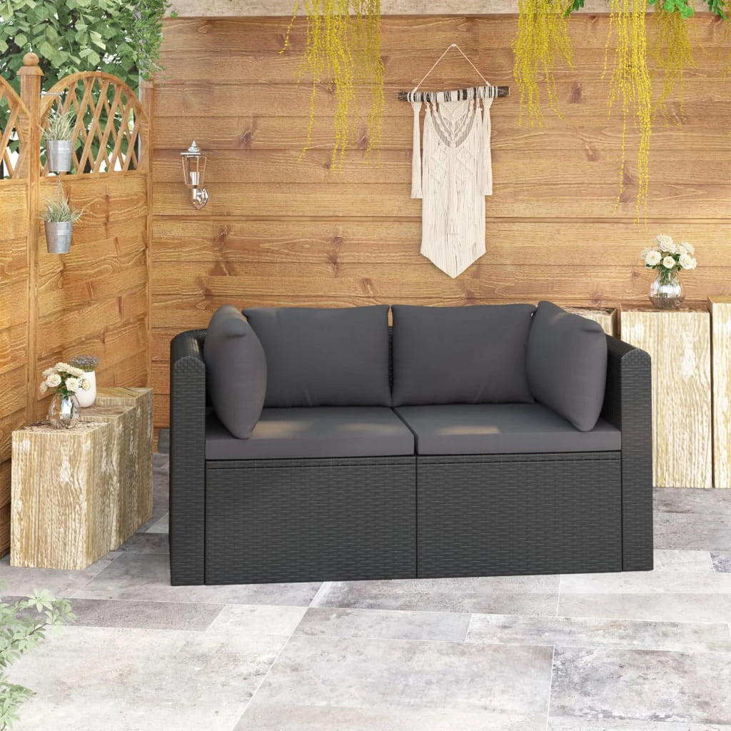 2 Piece Patio Sofa Set with Cushions Poly Rattan Black K857880
