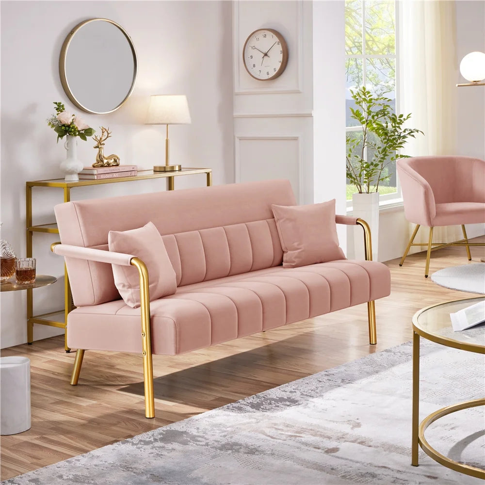 Light Gray Upholstered Sofa Couch with 2 Pillows A10341