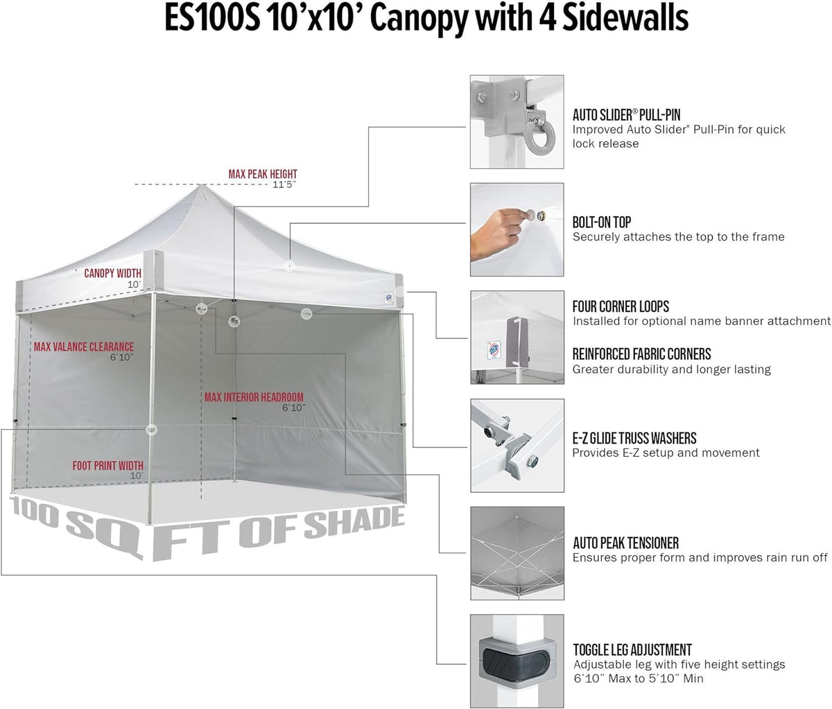 White 10' x 10' Commercial Canopy with Sidewalls and Roller Bag M18835