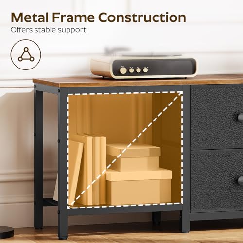 Rustic Brown and Black TV Stand with 2 Fabric Drawer F631655