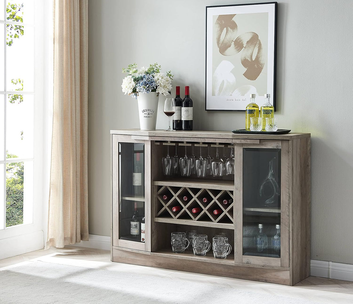 Mahogany Bar Cabinet with Curved Glass Doors G5570