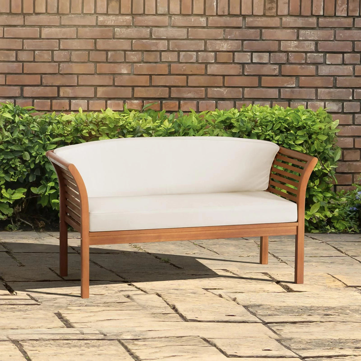 Eucalyptus Wood Outdoor Bench with Cushions T488087