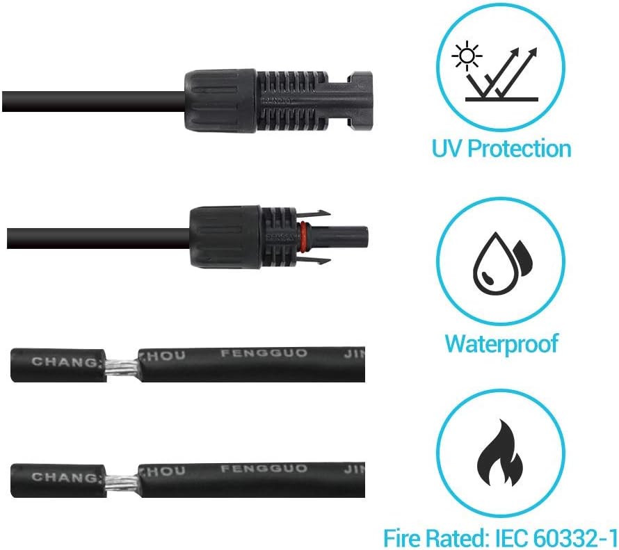 40Ft 10AWG Male Female Extension Cables Solar Panel Connector Adaptor Wire, Black Pack of 2 W209