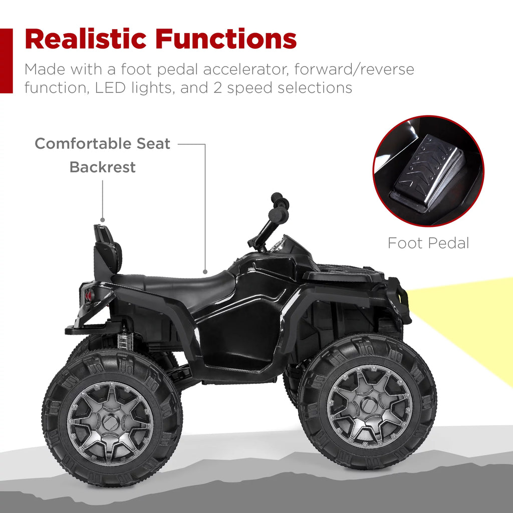 12V Kids Ride-On ATV Quad with Bluetooth, LED Lights - Black K393581