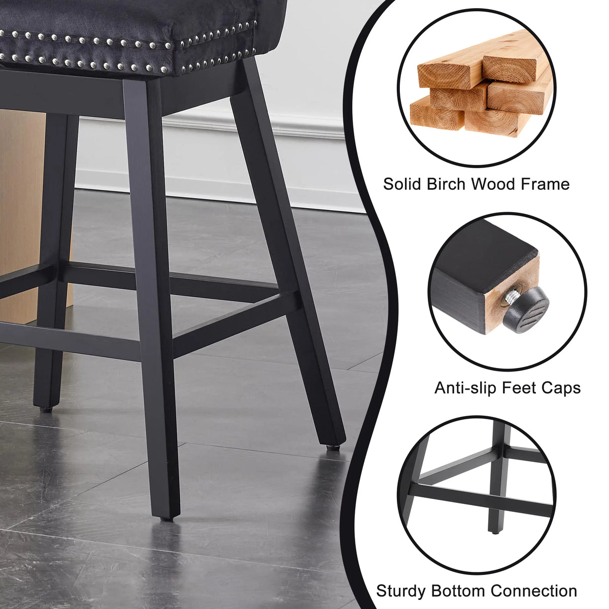 Velvet Swivel Bar Stools Set of 4 V5207