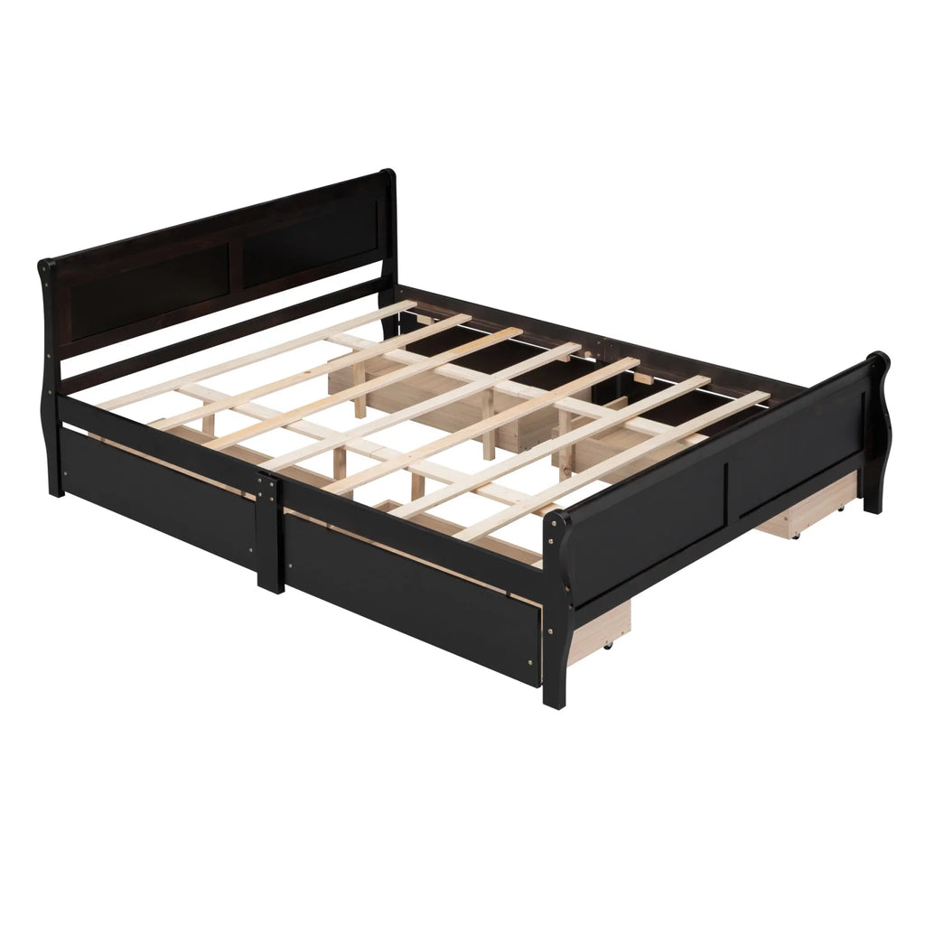 Queen Size Wood Platform Bed with 4 Drawers V9250