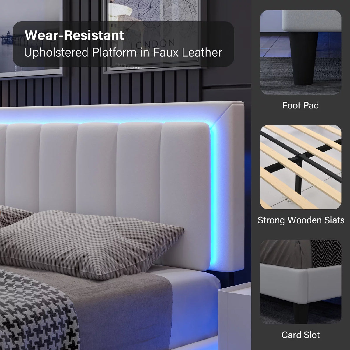 Queen Size LED Upholstered Platform Bed Frame B290707