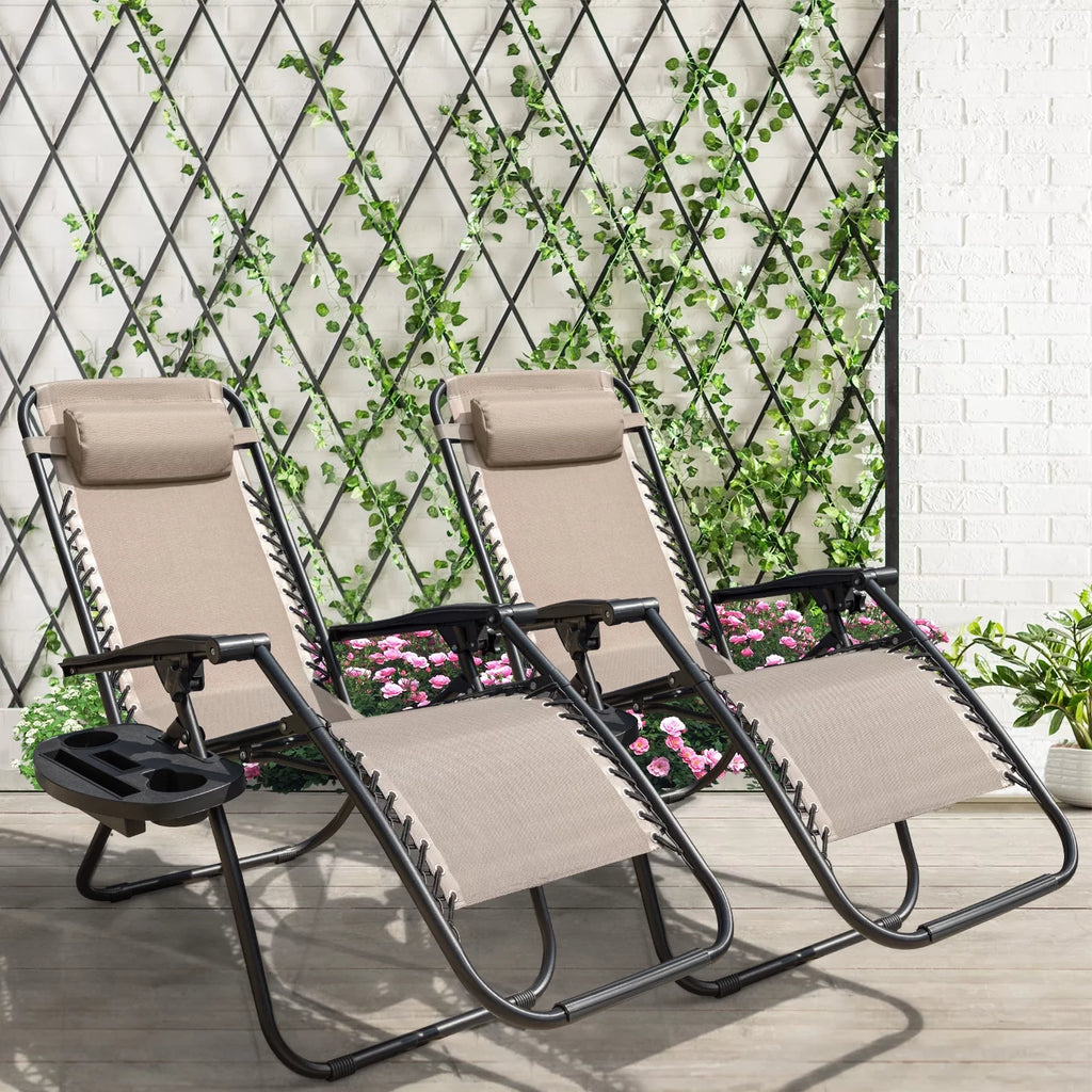 Beige Zero Gravity Foldable Lounge Chair Pack of 2 J296015
