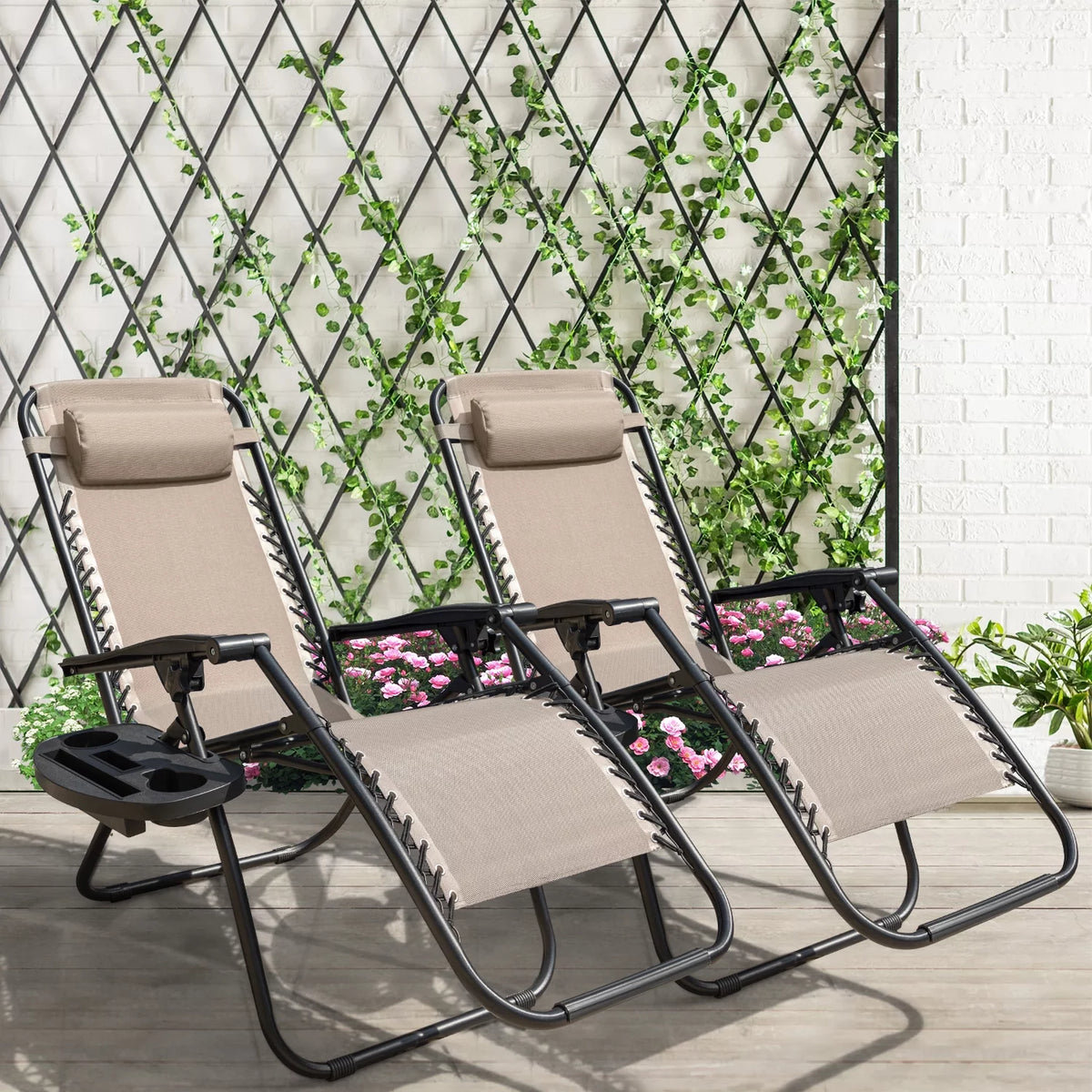 Beige Zero Gravity Foldable Lounge Chair Pack of 2 J296015