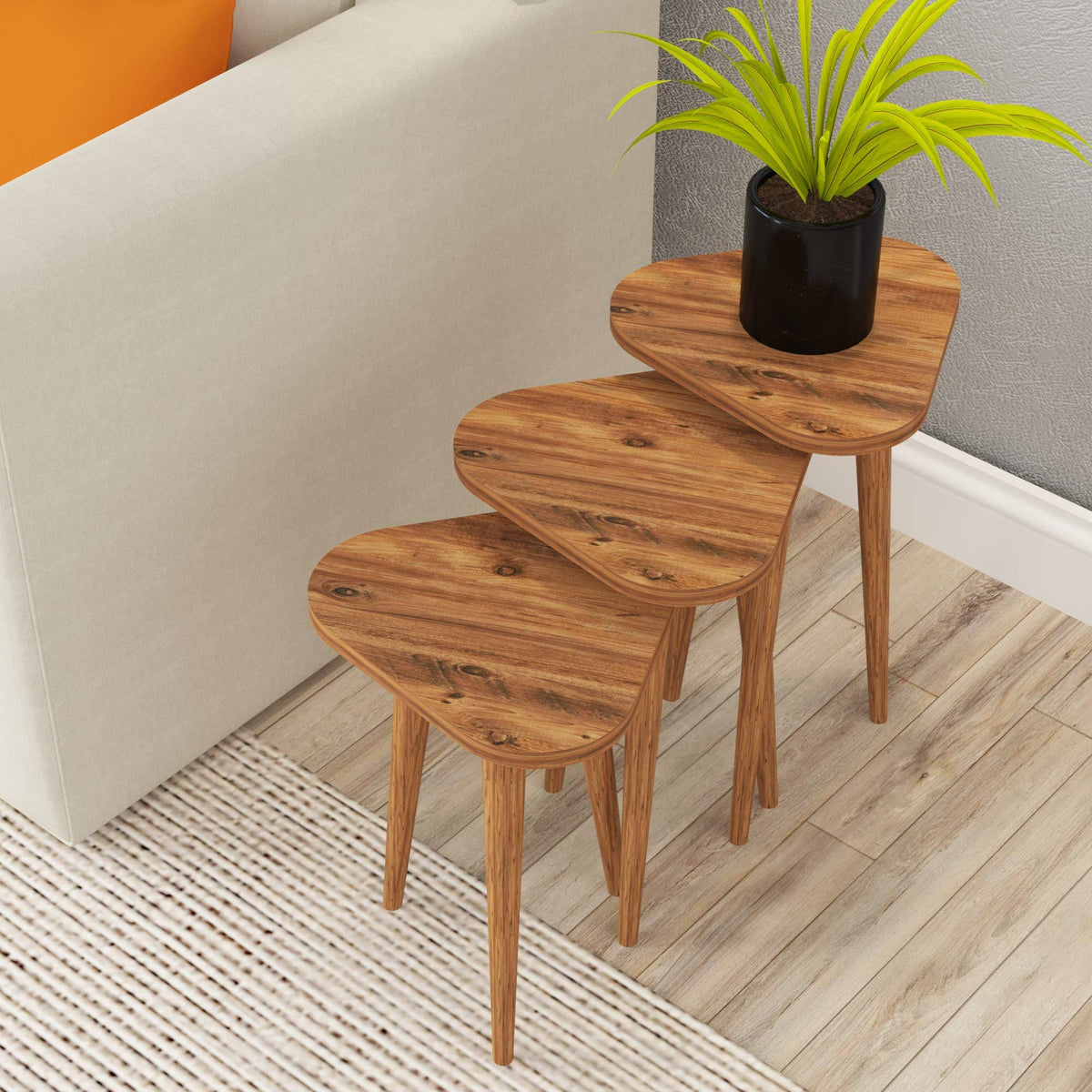 Set of 3 Nesting Triangle End Tables with Wood Legs G7908