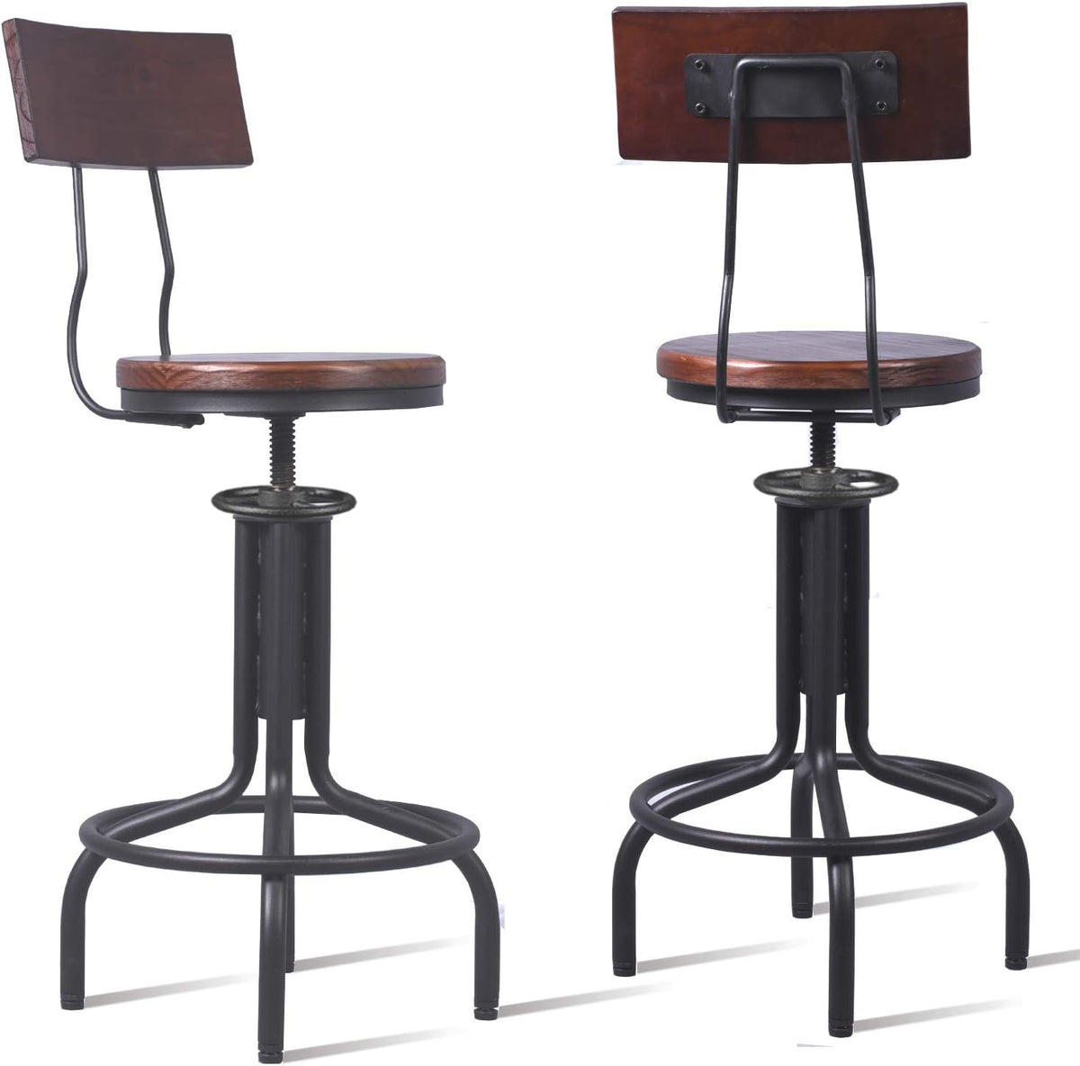 Antique Design Adjustable Height Metal Bar Stool with Backrest Set of 2 L467539