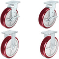 Heavy Duty Polyurethane 2 Swivel Casters with Brake and 2 Rigid Fixed Casters, 8x22 x 2x22 Size (Pack of 4) O654