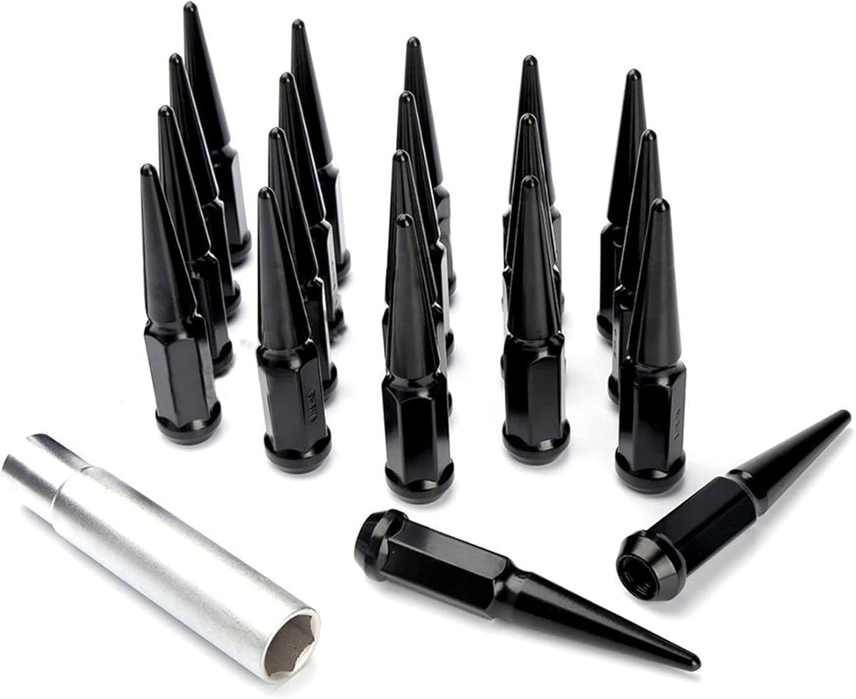 20 Pc Solid Steel Spike Lug Nuts Kit Black 1/2" Pack of 2 H92523