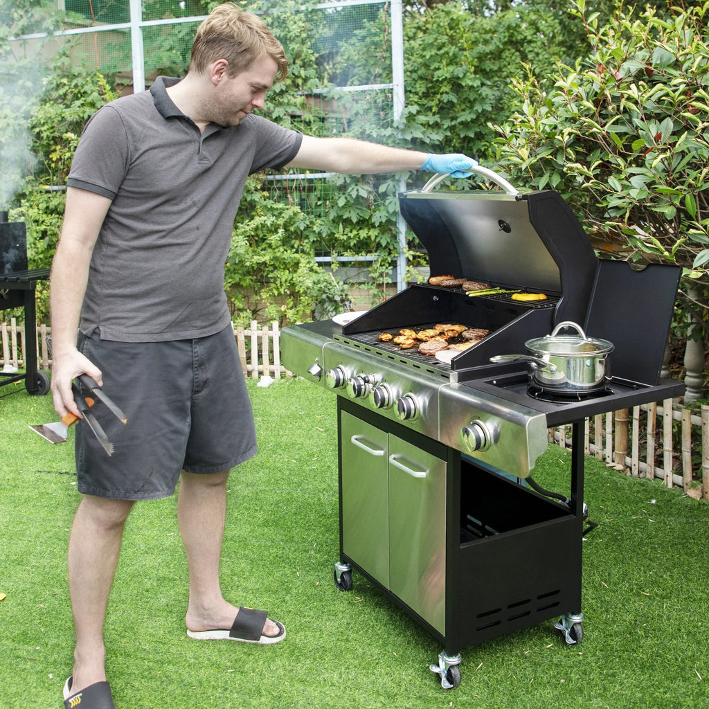 Stainless Steel Portable 4-Burner Propane Gas Grill with Side Burner R321322